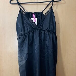 New- Chemise Satin Lace Trim Black 1X/2X